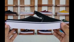 Sepatu sandal selop slip on pria flat kanvas tanpa tali bustong terbaru cewek Cowok karet lentur COD