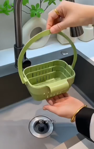 Hanging foldable sink organizer with large capacity and space-saving design.