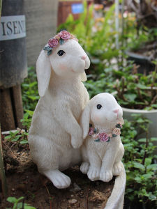 Rabbit Decorative Figurine Creative Resin Animal Shape Living Room Balcony Garden Decor Cute Healing Style Home Decoration Gift