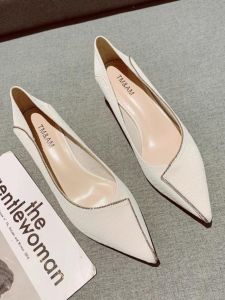 WANGGONGZHU | French Pointed Toe High Heel Leather Single Shoes Women Spring Autumn 2025 New Soft Leather Professional Thick Heel Beautiful Mid Heel Womens Shoes