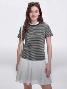 ELLE Active | Elle Active Nautical Style Womens Striped Short Sleeve T-shirt Slimming Casual Cotton Blend Summer Top Miu Trend Classic