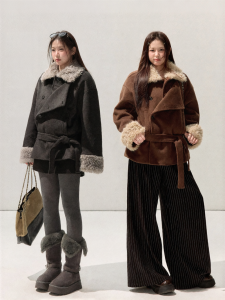 JULULOOK | Áo Choàng Lông Dệt Kim Cổ Ve Gấu Đeo Thắt Lưng Size Lớn
