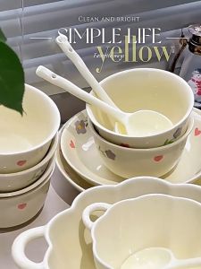 ชุดชามเซรามิกลายดอกไม้และหัวใจ สำหรับไมโครเวฟ ดีไซน์เกาหลี