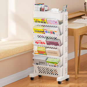 Mainland Rak Buku Dorong Rak Serbaguna Buku Portable Rak Troli Sudut Tempat Penyimpanan Rak Organizer Stationery Rak Dapur Balkon Kamar Mandi dengan Roda HSB624