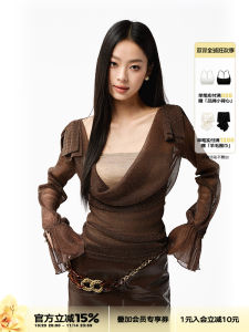 Original Design Long Sleeve T-Shirt for Women with Butterfly Knot Irregular Hemline Elegant Chiffon Neck Swing Style