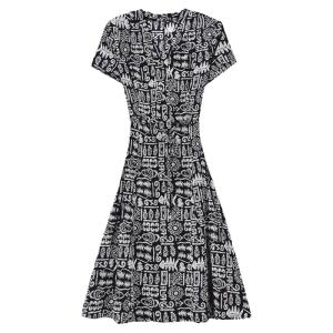 HENGYUANXIANG | Hengyuanxiang Silk Print Dress Womens Summer Design Heavyweight True Silk Long Dress Belted High Waist A-Line Skirt V-Neck