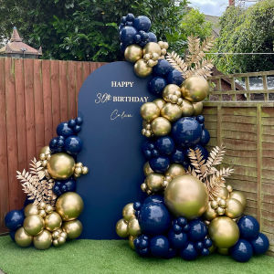 124 pieces of navy blue and chrome gold circular latex balloon arch wreath set for weddings birthdays anniversaries