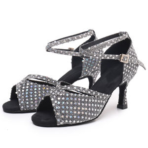 รองเท้าเต้นรำรองเท้าส้นสูงรัดข้อสีเบจแจ๊สซัลซ่ารองเท้าลีลาศรองเท้าเต้นผู้หญิงละตินมาใหม่จัดส่งดรอปชิป