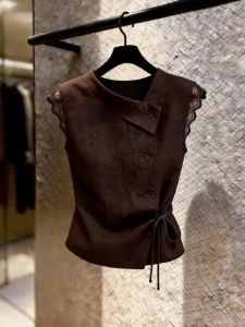 Design Sense Brown Lace Edged Sleeveless Top