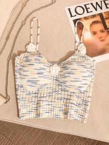 Dopamine Rainbow Stripes Knitted Strap Vest Women Summer Outdoor Wear with Chest Pad Sweet Spicy Short Style Tube Top