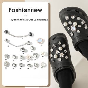 FENKAN | Phụ Kiện Hoa Giày Trang Trí Chuỗi Ngọc Trai Kim Cương Chữ Thập Tự Chế