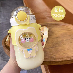 (HÀNG CAO CẤP - TẶNG STICKER SIÊU CUTE) Bình Giữ Nhiệt INOX 316 hoạt hình GẤU CON liền ống hút 600ML siêu dễ thương cho bé kèm dây đeo