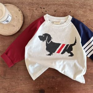 Long Sleeve Childrens T-shirt Cartoon Print Shoulder Insert round Neck Base Shirt for Boys And Girls Comfortable Cotton Blend