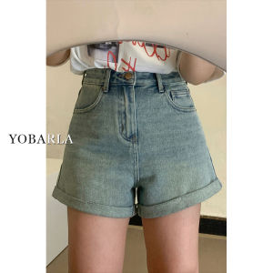 Quần Short Denim Cạp Cao Màu Xanh Nhạt Cho Nữ Mùa Hè Mỏng Cỡ Lớn Quần Bó Chữ a Cho Dáng Người Quả Lê