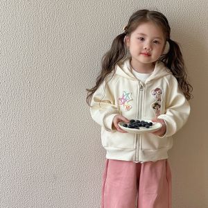 เสื้อแจ็คเก็ตเด็กผู้หญิงฤดูใบไม้ผลิและฤดูใบไม้ร่วง 2025 ใหม่ เสื้อสเวตเตอร์มีฮู้ดสำหรับเด็กผู้หญิง เสื้อคาร์ดิแกนเปิดสำหรับเด็กผู้หญิง