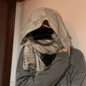 Khăn Choàng Lông Cừu Phong Cách Chiến Binh Y2K Cho Nam Và Nữ Mùa Thu Đông Có Tua Rua Rách Rưới Cổ Tròn Trang Trí