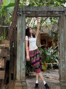 Thai Style Spicy Girl Scheler Green Wide Stripe Half Skirt Womens Spring Summer New Versatile Slimming Straight Tube Body Half Skirt