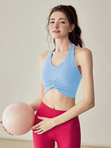 Womens Sports Tank Top Integrated Running Yoga Fitness Pilates Vest Shockproof Gathered Neck Hanging Style Breathable