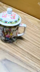 Chinese God of Longevity design Porcelain Tea Cup with Lid 陶瓷杯 寿公图案