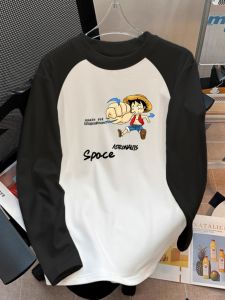 Áo Thun Nam Ấm Áp Dày Dặn Mùa Thu Đông Phong Cách Mới Màu Sắc Tương Phản Cổ Cao Tay Dài in Họa Tiết Hoạt Hình