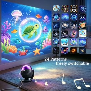 Starry Ocean Galaxy Projector Night Light Auto Timer 24 Patterns Projector 360° Rotatable LED Projector Light for Kids Gift