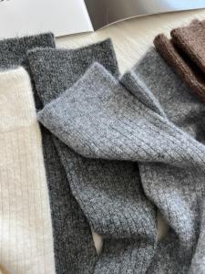 Warm Thick Woolen Long Tube Socks Womens High Waist Winter Thermal Grey Color Block Pattern Home Comfortable Soft Socks