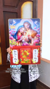 Khung tranh Lịch Tết Công Giáo chúa Giêsu Phúc Lành đức mẹ Maria gia đình nhà thánh ngày xuân tráng gương Laminate treo tường - Lịch gỗ tráng gương 2026 1080LT