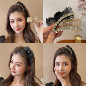 Korean Version of Double-sided Organza Bow Hairpin Female Side Bangs Clip High Ponytail Grab Clip Shark Clips Headdress Top Clip Back of The Head hair pins for women accessories