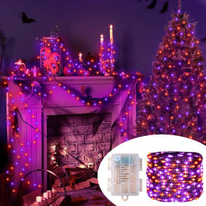 5M/10M/20M LED Halloween Purple Orange String Fairy Lights Outdoor Battery Powered For Christmas Party Garden Halloween Decor