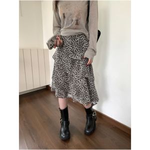 Vintage Slimming Leopard Print A-Line Cake Skirt