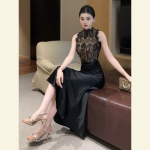 SHANGSHA | Elegant and Luxurious Black Lace Dress Set