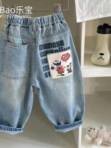 Childrens Loose Straight Leg Jeans Trendy Casual Pants for Boys And Girls Comfortable Rabbit Fur Casual Trousers