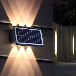 MIAOKA Solar LED Wall Lamp Outdoor Waterproof Hight Brightness Decor Garden Wall Lamp Up Down Luminous Landscape Lighting For Patio Fence Stairs Yard 太阳能led灯户外