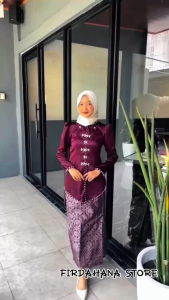 Alana One Set Baju Kurung Melayu Rok Songket Modern Premium Termurah | Atasan Baju Kurung Wanita Terbaru Kekinian | Mix Full Payet Bahan Satin Lembut | One Set Malaysia Setelan Kondangan Bridesmaid | Kebaya Pesta