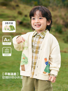 Casual Knitted Cardigan Coat for Baby Boys And Girls Spring Autumn Wear V-Neck Single Button Closure Cartoon Patterned