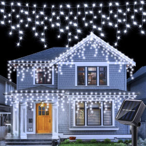 LED Solar String Lights Waterfall 23Ft Waterproof Curtain Lights Outdoor Fairy Lights For Patio Garden Ramadan Christmas Decor
