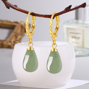 S925 Sterling Silver Teardrop Jade Zirconite Emerald Gemstone Ear Jewelry