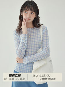 Blue Polka Dot Long Sleeve Slim Fit Thin T-Shirt Womens Inner Wear Top Korean Style Commute Fashion AMUU Original Design