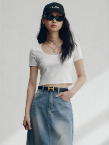 FAMANXUAN | 3-Proof Liquid Ammonia White Straight Shouldered Short Sleeve U-Neck T-Shirt