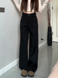 Black Wide Leg Pants Womens Straight Cut Loose Drapey Slimming Floor-Length Casual Trousers Spring Summer New Style Versatile Suit Pants