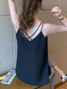 plus Size Chiffon Strap Vest Women Summer New Loose Base Layer Inner Wear Beautiful Back Outerwear Casual Commute Style Solid Color