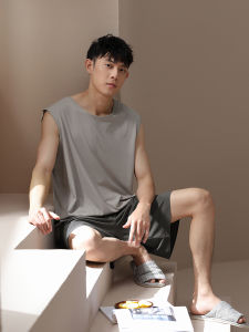 me home wear | Cool Feeling Men Modal Pyjamas Vest and Shorts Set