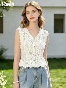 puella | Áo Vest Mới Mùa Hè Thiết Kế Ren Xuyên Thấu