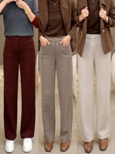 Autumn Winter Woolen Straight Leg Pants High Waist Casual Womens Soft Versatile Elegant Slimming Long Pants