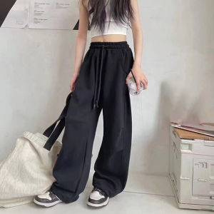 Loose Pants for Teens Girls 7-16 Years Old 3 Pockets Cargo Pants Wide Leg Trousers For Girls Kids Straight Leg Pants Casual Pants Cotton Korean Baggy Pants Jogger Pants Elasticated High Waist Pants