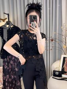 เสื้อเชิ้ตคอโปโลลูกไม้ผู้หญิงทรงสลิมฟิตสไตล์เกาหลีแขนสั้นทรงหลวมสำหรับฤดูร้อน