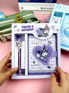 Kuromi Stationery Set Adorable Large Gift Box Pack Full Set Notebook Kuromi My Melody Handmade Sanrio Notebook Gift Box