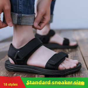 New 2025 Mens Summer Sandals Youth Casual Beach Shoes Outdoor Wear Breathable Magic Tape Fastening Pure Color Leather Splice