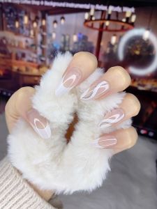 Set 24 móng tay giả dài nhọn màu trắng phong cách cổ điển - sang trọng dễ thương cho nữ 130 - 147 Kèm keo dán móng CÓ ẢNH SP THẬT