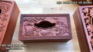 Hộp khăn giấy gỗ Hương chạm trổ Phật Di Lặc kéo bao tiền [CTL751]